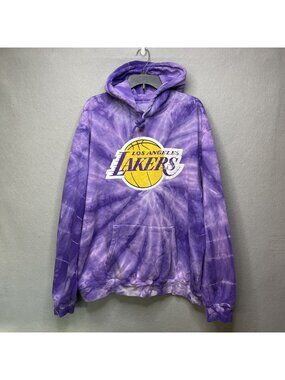 Y&R Los Angeles Lakers Purple Tie-Dye Hoodie 2XL Basketball Logo Sweatshirt